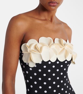 Costume intero a pois con applicazioni floreali | Karla Colletto