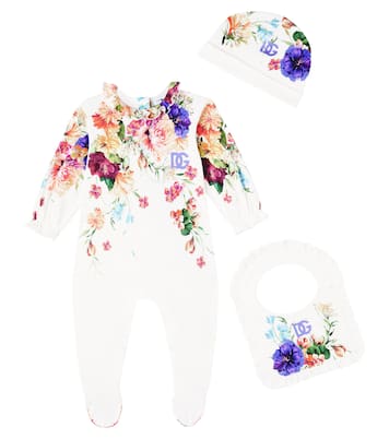 Baby DG onesie, bib, and beanie set | Dolce&Gabbana Kids