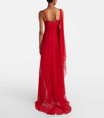 Asymmetric draped silk georgette gown | Blumarine