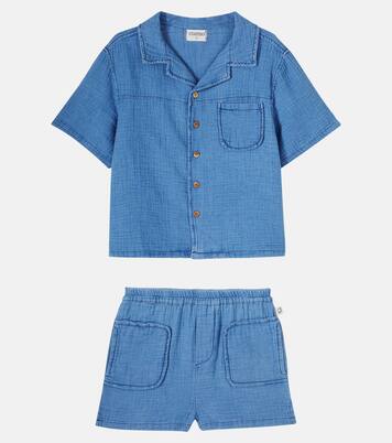 Gale cotton chambray bowling shirt and shorts set | Cozmo