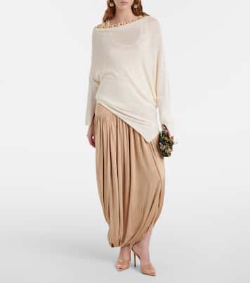 Beaded asymmetric linen-blend sweater | Xu Zhi