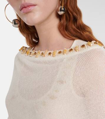 Beaded asymmetric linen-blend sweater | Xu Zhi