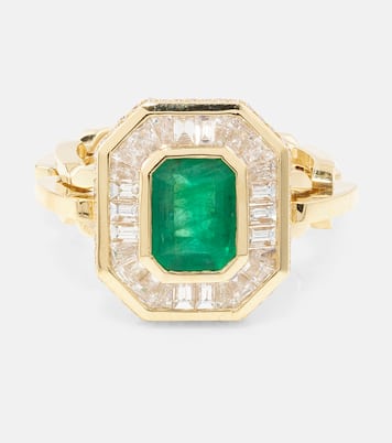 Halo Mini 18kt gold ring with emerald and diamonds | Shay Jewelry