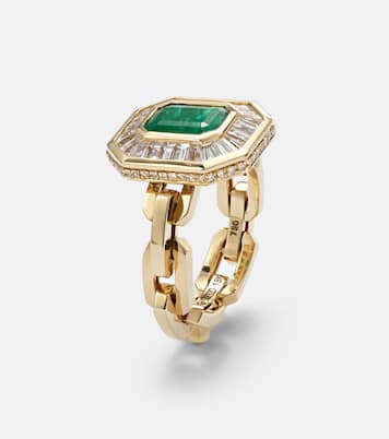 Bague Halo Mini en or 18 ct, émeraudes et diamants | Shay Jewelry