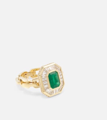 Halo Mini 18kt gold ring with emerald and diamonds | Shay Jewelry