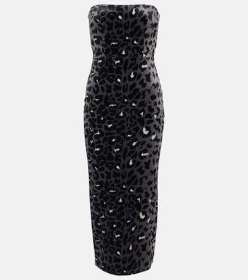 Leopard-print strapless velvet midi dress | Alex Perry