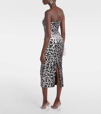 Leopard-print strapless velvet midi dress | Alex Perry