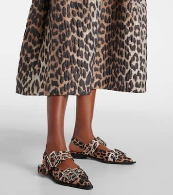 Leopard-print satin slingback flats | Ganni