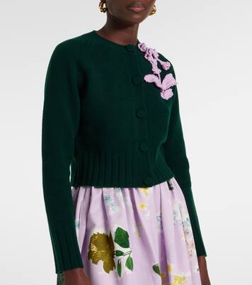 Cardigan raccourci en laine à fleurs | Erdem