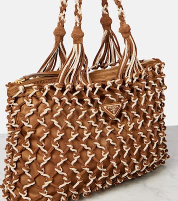 Woven suede-trimmed tote bag | Prada