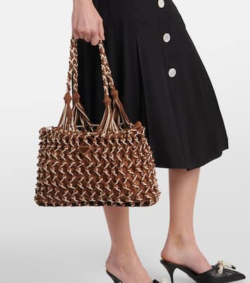 Woven suede-trimmed tote bag | Prada