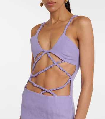 Ruched cutout linen midi dress | Christopher Esber