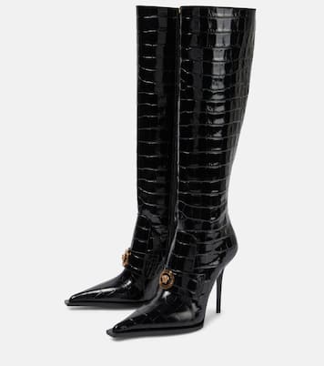 Botas altas de charol grabado | Versace