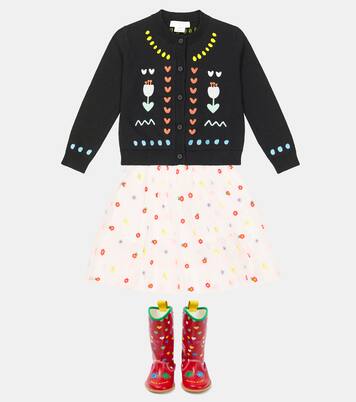 Cardigan brodé en coton et laine | Stella McCartney Kids