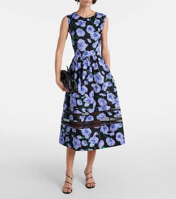 Floral belted cotton-blend midi dress | Carolina Herrera