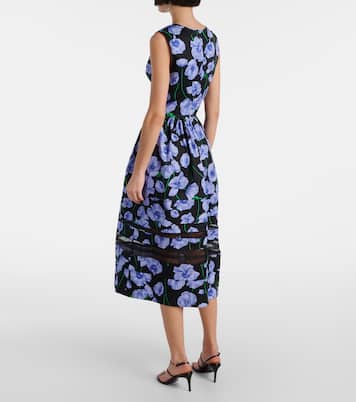 Floral belted cotton-blend midi dress | Carolina Herrera