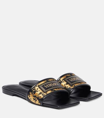 Theia Barocco raffia-effect slides | Versace