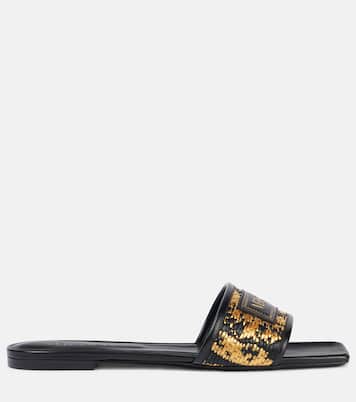 Theia Barocco raffia-effect slides | Versace