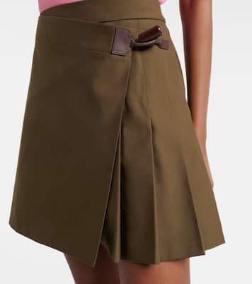Leather-trimmed cotton-blend wrap skirt  | Loewe