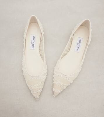 Love embellished mesh ballet flats | Jimmy Choo