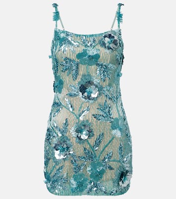 Pierre beaded floral-appliqué minidress | Rachel Gilbert