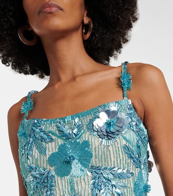 Pierre beaded floral-appliqué minidress | Rachel Gilbert