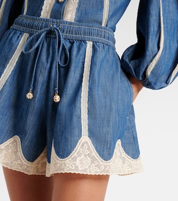Awaken lace-trimmed denim shorts | Zimmermann