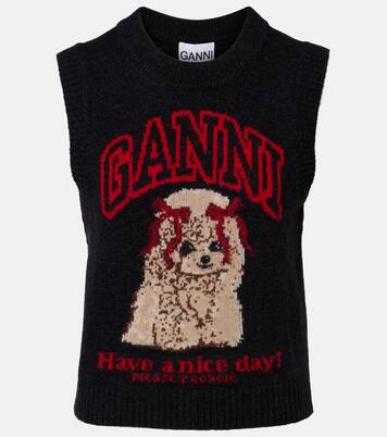 Printed wool-blend vest | Ganni