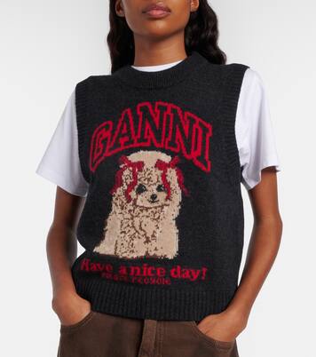 Printed wool-blend vest | Ganni