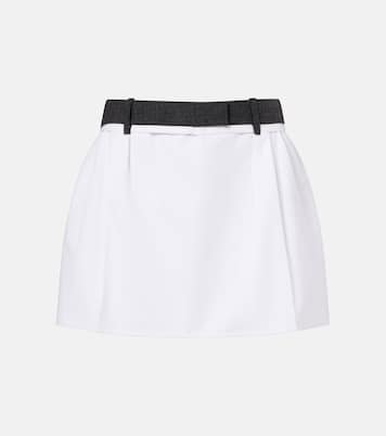 Minigonna in cotone con pieghe in lana vergine | Prada