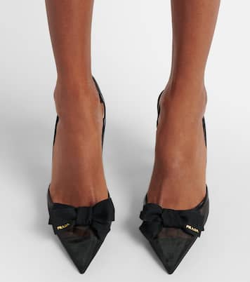 100 leather-trimmed mesh slingback pumps | Prada