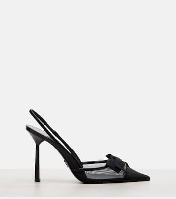 100 leather-trimmed mesh slingback pumps | Prada
