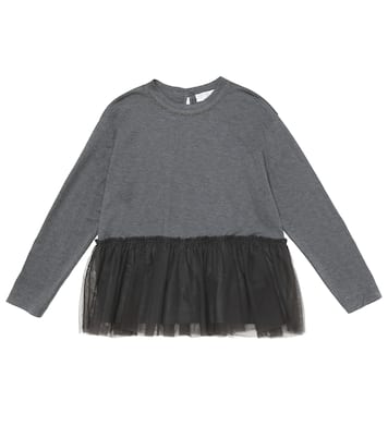 Longsleeve aus Baumwolle mit Tüll | Brunello Cucinelli Kids