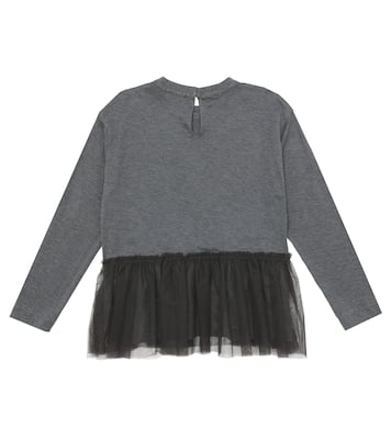 Longsleeve aus Baumwolle mit Tüll | Brunello Cucinelli Kids