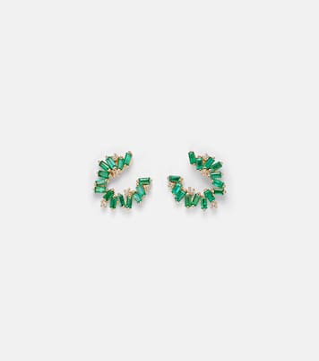 Boucles d’oreilles Izzy Sideway Spiral en or 18 cts, diamants et émeraudes | Suzanne Kalan