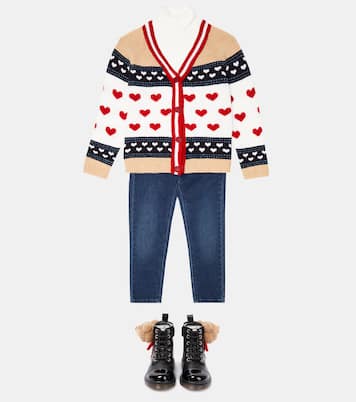 Cardigan in jacquard di lana con cuori | Monnalisa