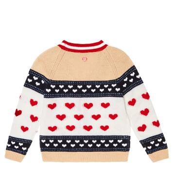 Cardigan in jacquard di lana con cuori | Monnalisa
