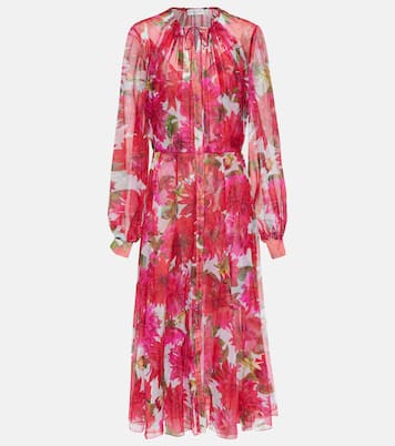 Abito midi in chiffon di seta con stampa | Oscar de la Renta
