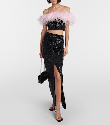 Top cropped con paillettes e piume | Self-Portrait