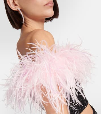Top cropped con paillettes e piume | Self-Portrait