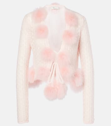 Feather-trimmed mohair and wool-blend cardigan | Blumarine