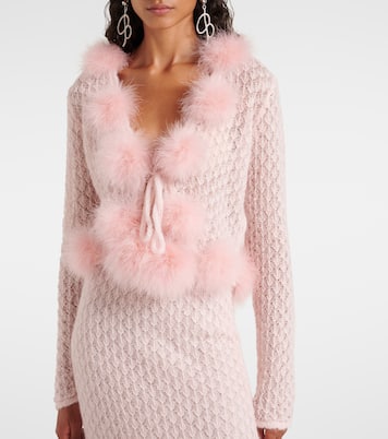 Feather-trimmed mohair and wool-blend cardigan | Blumarine