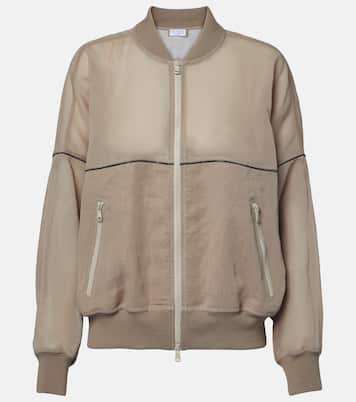 Bomber en organza de algodón con cuentas Monili | Brunello Cucinelli