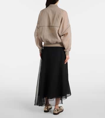 Bomber en organza de algodón con cuentas Monili | Brunello Cucinelli