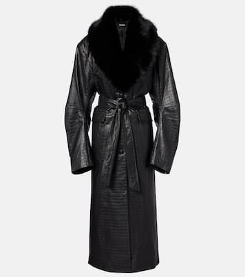 Croc-effect leather coat | Rotate