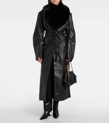 Croc-effect leather coat | Rotate