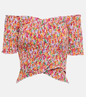 Floral off-shoulder crop top | Poupette St Barth