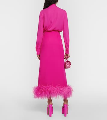 Feather-trimmed silk cady midi skirt | Valentino