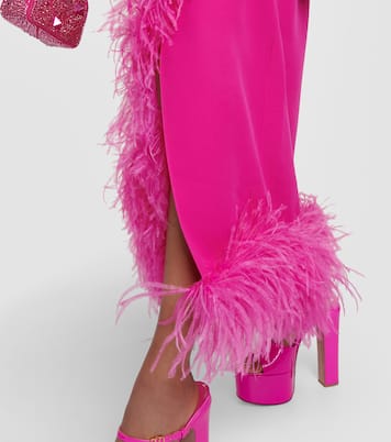 Feather-trimmed silk cady midi skirt | Valentino