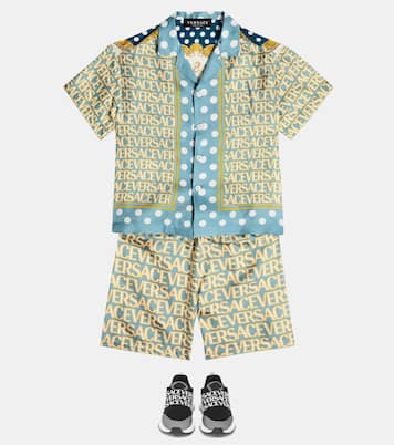 Shorts in twill di seta con logo | Versace Kids